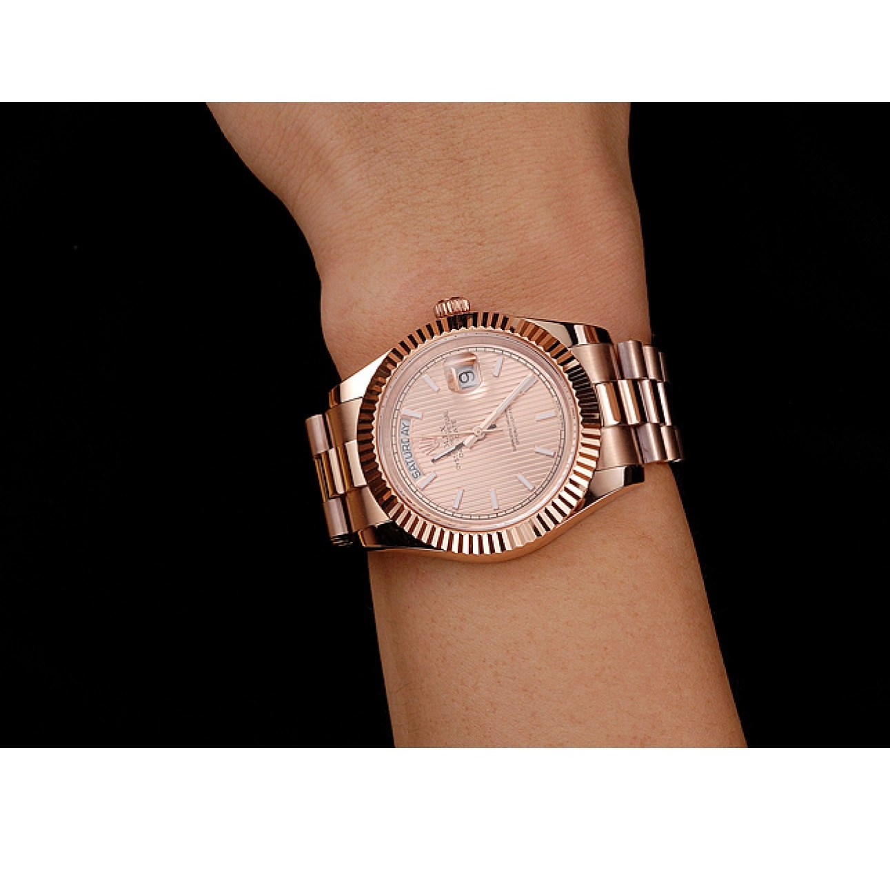 Good copy rolex watches Etched Day Gold 40 Bracelet Dial Swiss Date And Rose Gold Case Rolex Rose 0608